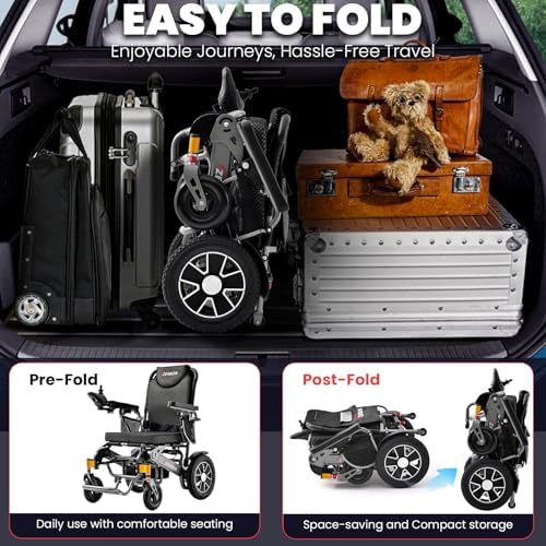 Electric Wheelchair ZENBON Lightweight Extra Wide Automatic Folding Motorized Wheelchairs for Seniors/Adults Motorized Mobility Device All Terrain 700W Power Wheel Chairs with Baskets 330Lbs