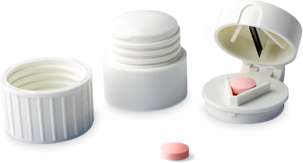 Deke Home - 3 in 1 Pill Cutter & Crusher with Storage, Compact Pill Splitter with Stainless Blade, Powder Grinder & Travel Cup, Best for Scored Tablets, Vitamins & Medication, BPA Free