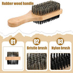 Double Sided Beard Brush, Imitation Bristle with Rubber Wood Handle for Men, Mustache Brushes, Shaving Brush Facial Hair Brushes Beard Grooming Tool for Grooming Slick Back Hair