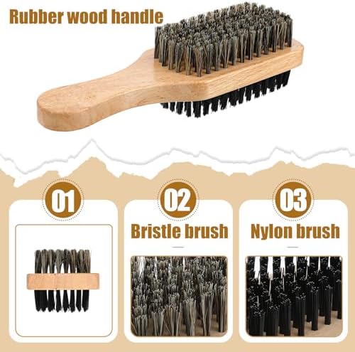 Double Sided Beard Brush, Imitation Bristle with Rubber Wood Handle for Men, Mustache Brushes, Shaving Brush Facial Hair Brushes Beard Grooming Tool for Grooming Slick Back Hair