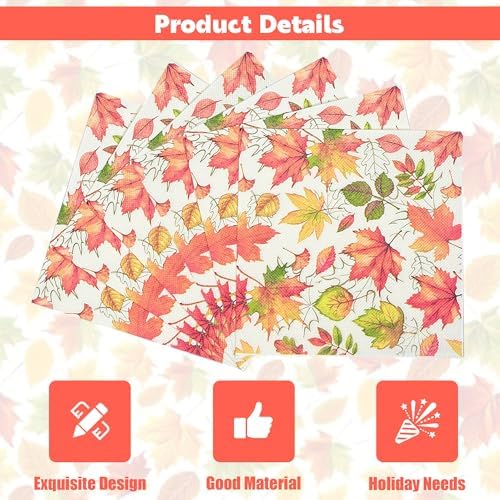 20Pcs Fall Leaves Cocktail Napkins, Disposable Thanksgiving Paper Napkins, Decorative Fall Maple Leaf Beverage Dinner Hand Napkin for Autumn Harvest Birthday Holiday Party Supplies, 6.5 x 6.5 Inch