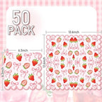 JarThenaAMCS 50Pcs Strawberry Paper Napkins Summer Fruit Disposable Napkins Pink Bow Scalloped Edge Paper Luncheon Dinner Napkins for Baby Shower Berry First Birthday Party Decor