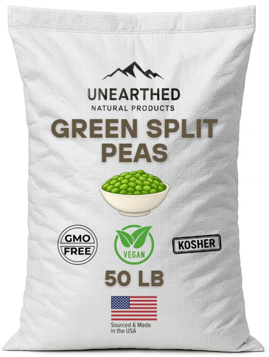 Unearthed Green Split Peas, 50 lbs – Premium Plant-Based Pea Protein, Gluten-Free, Kosher, Non-GMO, Glyphosate-Free