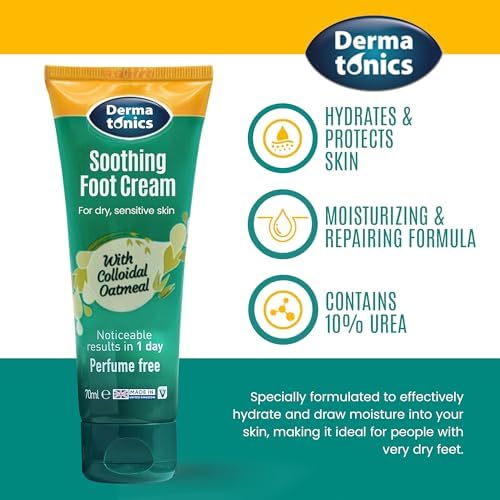 Dermatonics Soothing Foot Cream - 10% Urea w/Colloidal Oatmeal, Exfoliating & Softening Balm, Moisturizer for Dry, Cracked Heels & Rough Skin, Rehydrating for Feet, Elbows & Hands - 2.37 fl oz Tube