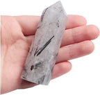 Acxico 1 pcs 7-8cm Natural Tourmaline Black Hair Quartz Crystal Hexagonal Point Wand Healing Reiki