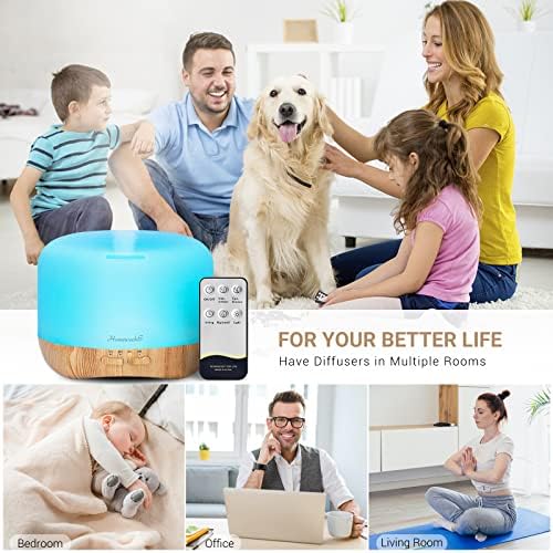 Homeweeks 300ml Essential Oil Diffuser, Quiet Aromatherapy Mist Diffusers for Essential Oils, Wood Grain, Ultrasonic, Remote Control, Timer, 7 Colors Light for Bedroom (300ml)