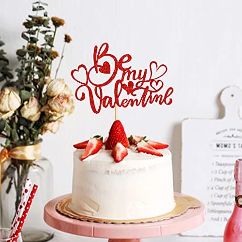 Ercadio 1 Pack Be Mine Valentine Cake Topper Glitter Red Valentine’s Day Cake Pick Happy Valentine’s Day Cake Decors Wedding Engagement Party Theme Decor Supplies