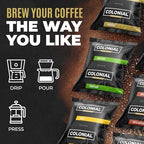 Colonial Coffee Packets, Pre Ground Coffee Packs, Colombian Medium Roast, 2.5 Ounce (Pack of 80)