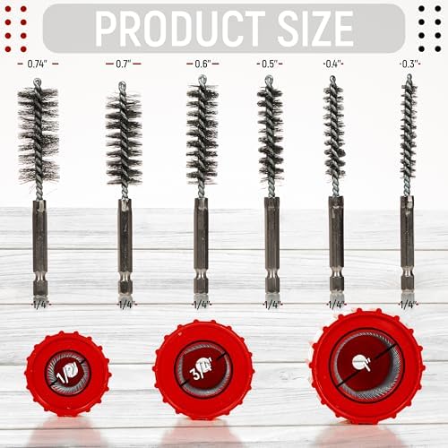 9pcs Copper Pipe Cleaner Set for Power Drill, 1/2" 3/4" 1" Tube Brush and 6pcs Stainless Steel Wire Bore Brush, Stainless-Steel Wire Bristles & 1/4” Shan, Screws and Washers Included