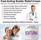 Sciatica Nerve Cream - Maximum Strength Comfort Cream for Feet, Hands, Legs, Toes, Back - Natural Ultra Strength Arnica, MSM, Menthol, Soothing Comfort, Large 4 Oz