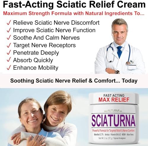 Sciatica Nerve Cream - Maximum Strength Comfort Cream for Feet, Hands, Legs, Toes, Back - Natural Ultra Strength Arnica, MSM, Menthol, Soothing Comfort, Large 4 Oz