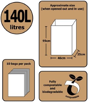 All-Green 140 Litre Paper Compostable Wheelie Bin Liners, Pack of 10, Brown