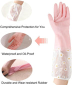 Dishwashing Cleaning Gloves Waterproof Tear-Resistant Household Rubber Cleaning Gloves with Long Elastic Cuffs