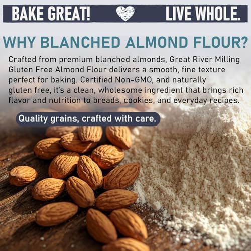 Great River Milling Blanched Almond Flour | Finely Ground Gluten Free Baking Alternative | Made from Whole Blanched Almonds | Non-GMO, Glyphosate Free, Kosher, Vegan Certified | 2 Lb