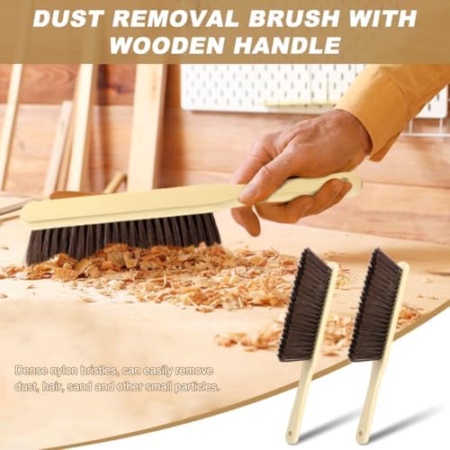 2 Pcs Wooden Dust Brush,Hand Broom with Lanyard Bench Brush with Long Wood Handle Outdoor Furniture Brush for Cleaning Car Bed Sofa Fireplace Couch and Clothes(Size:2 pcs)