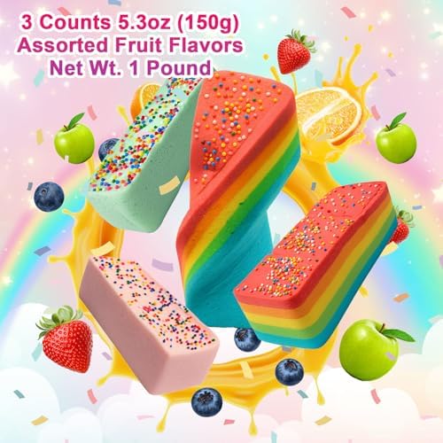 1 Pound Rainbow Marshmallow Cake Covered with Sprinkles, 5.3oz (Pack of 3) Individually Wrapped Fluffy Marshmallow Cakes, Assorted Fruit Flavors, Party Supplies, Sweet Dessert Snacks