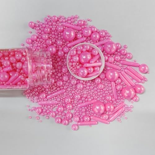 Edible Sprinkles Pink Pearl Sugar Candy Mix Size Baking Cake Decorations Cupcake Toppers Cookie Decorating Wedding Shower Party Valentine Halloween Christmas Supplies 100g/3.53oz