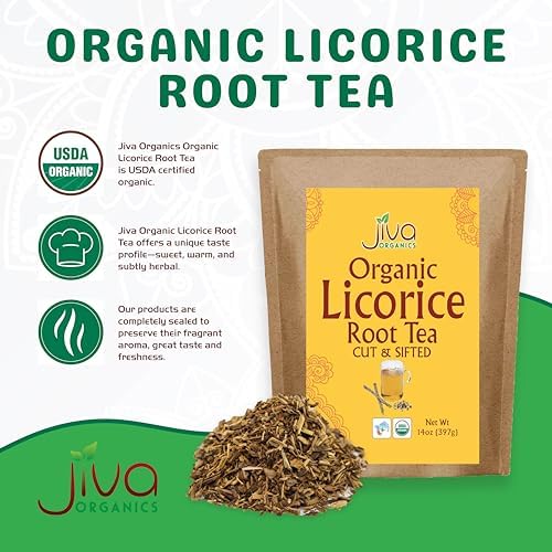 Jiva Organics Organic Licorice Root Tea (Cut & Sifted) Bulk 14 Ounce Kraft Bag - Non-GMO, Dried & Pure - Glycyrrhiza glabra