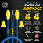 Plugfones Guardian Plus in-Ear Earplug Earbud Hybrid - Noise Reduction in-Ear Headphones with Noise Isolating Mic and Controls (Yellow & Blue)