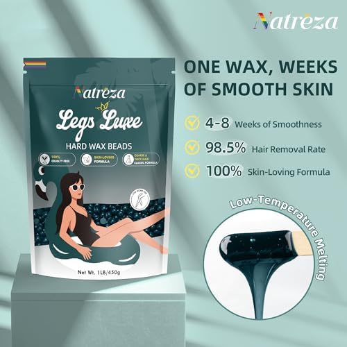 Wax Beads for Hair Removal, 1lb Hard Wax Beans for Full Body, Brazilian, Bikini, Legs, Arms, Face, Thick Hair Formula, Waxing Beads for Women & Men, Dark Green