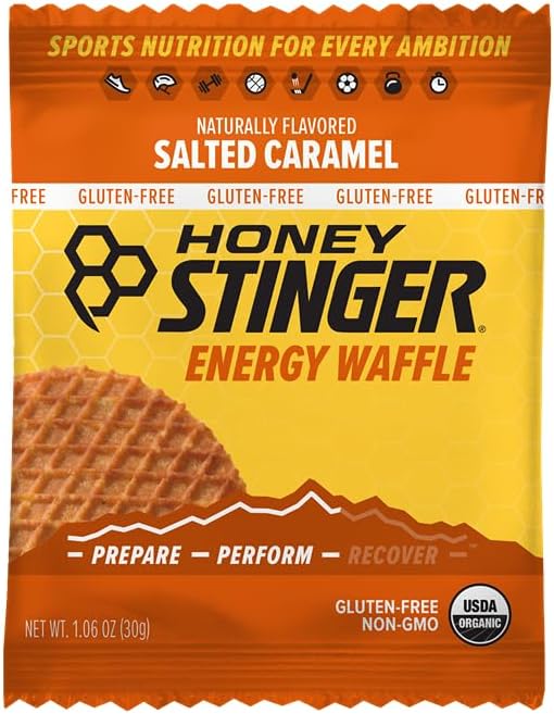 Honey Stinger Organic Gluten Free Salted Caramel Waffle | Energy Stroopwafel for Exercise, Endurance and Performance | Sports Nutrition for Home & Gym, Pre & Post Workout | Box of 16 Waffles, 16.96 Oz