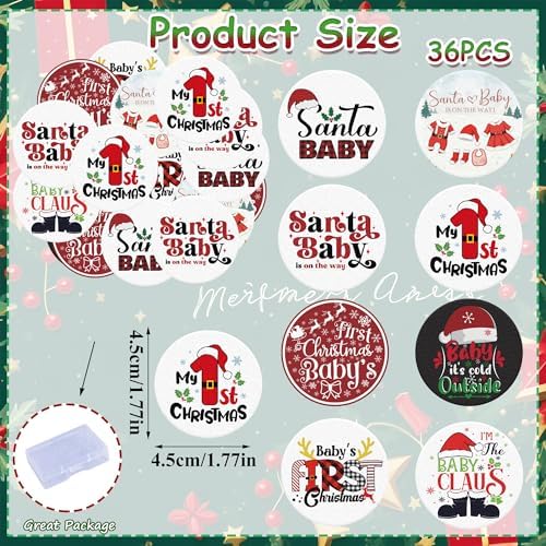 36PCS Edible My 1st Christmas Cupcake Toppers Wafer Paper Santa Baby Cupcake Toppers Christmas Cake Picks for Xmas Theme Party Baby Shower Birthday Supplies