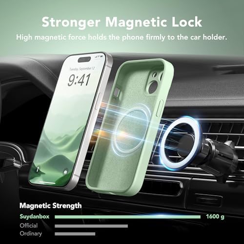 Magnetic for iPhone 14 Case, Compatible with MagSafe, [Full Camera Protection][Screen Protector] Silicone Shockproof Protective Phone Case for iPhone 14 6.1 inch, Matcha