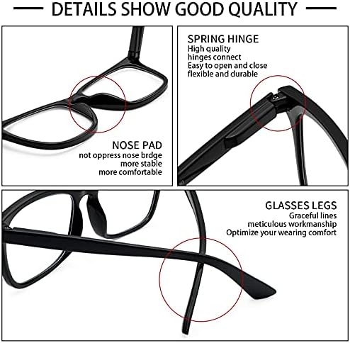 VIDEBLA 5 Pack Blue Light Blocking Reading Glasses,Spring Hinge Readers for Women Men,Anti UV Ray Filter Nerd Eyeglasses