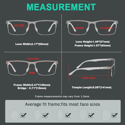 Eyekepper 4-pack Half-Rim Reading Glasses Lightweight Metal Rectangle Reader for Men