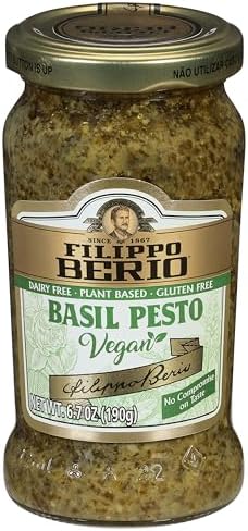 Filippo Berio Pesto, Plant Based Vegan Basil, 6.7 Ounce Glass Jar, Vegetarian, Dairy Free, Gluten Free
