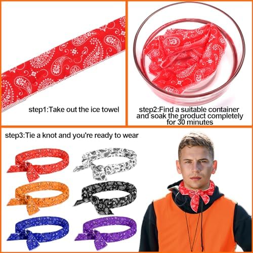 Coume 6 Pack Cooling Neck Wraps Cooler Ice Wrap Scarf Bandanas for Hot Weather Summer Women Men Walking Riding Outdoor