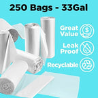 30-33 Gallon Clear Trash Bags Heavy Duty (250 COUNT) - Clear Recycling Garbage Bags 30+ Gallon, 32 Gallon - Made in USA
