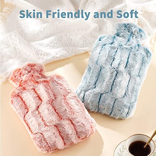 samply Hot Water Bottle - 2L Hot Water Bag with Furry Cover, Light Green