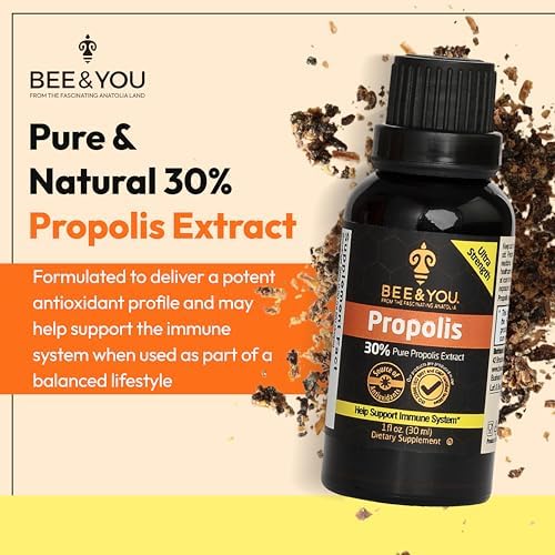 Bee and You Propolis Liquid Extract Drops, 30% Propolis, Ultra Pure, Immune Support Supplement, Sore Throat, Allergy Relief, Respiratory, Antioxidants, Keto, Paleo, Gluten-Free, 1 Fl Oz