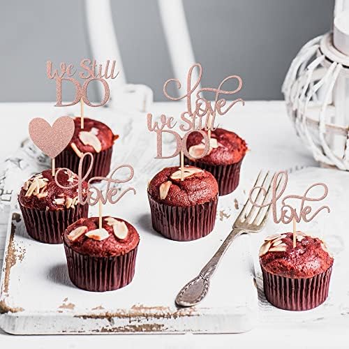 24 Pack We Still Do Cupcake Toppers Glitter Love Heart Marriage Anniversary Cupcake Picks Bridal Shower Wedding Engagement Birthday Cake Decorations Supplies Rose Gold
