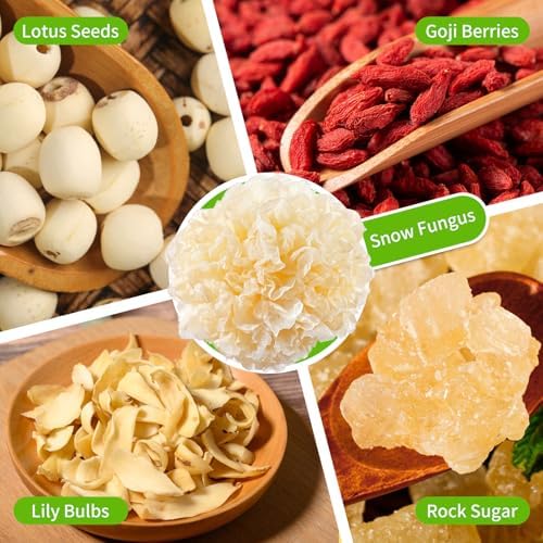 Wanhua Hall Snow Fungus Soup with Lotus Seed & Lily Buds Freeze Dried 5.64 oz/160g (10 packs x16g) 1-Minute Chinese Food White Fungus Soup Quick-Cook Breakfast Non GMO, Vegan 银耳羹 冻干莲子百合银耳羹