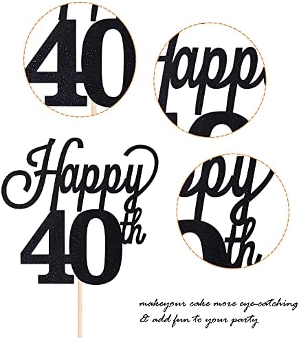 1 Pack Happy 40th Cake Topper Black Glitter Number 40 Forty Birthday Cake Pick Decorations for Cheers to 40 Years Old 40th Birthday Wedding Anniversary Party Supplies Black