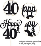 1 Pack Happy 40th Cake Topper Black Glitter Number 40 Forty Birthday Cake Pick Decorations for Cheers to 40 Years Old 40th Birthday Wedding Anniversary Party Supplies Black