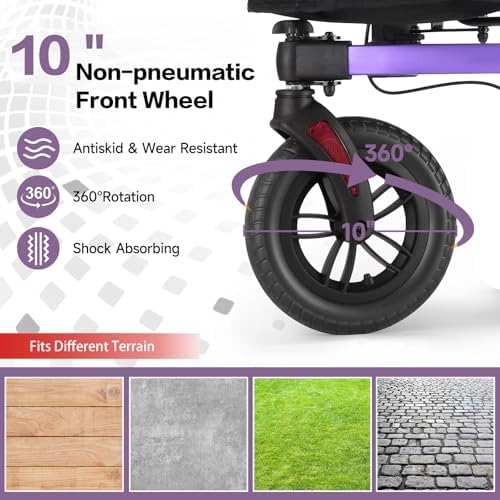 Ambliss 3-Wheel Rollator Walker for Seniors, 300lb Capacity, 10" All-Terrain Wheels, Lightweight Foldable Walker with Large Basket & Removable Tray, Height Adjustable Purple Mobility Aid (Purple)