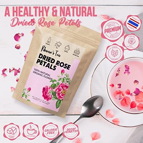 KHWAN'S TEA Premium Dried Rose Petals - Plant-based & Edible Flowers for Baking Decoration, Desserts, Syrup, DIY Crafts, Candle, Bath & Fragrant Soap - Herbal Tea, 0.35oz (10g)