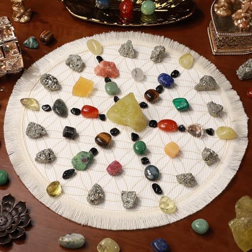 38 Pcs Crystals and Healing Stones. 65 oz Healing Crystal Set for Meditation, Crystal Collection, Decor. Oletiacisi Crystal Abundance Set. Sacred Geometric mat Help Setup a Crystal Grid