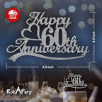 60 Anniversary Cake Topper Silver Glitter, Wedding Anniversary Party Decoration Ideas, Premium Quality, Sturdy Doubled Sided Glitter, Acrylic Stick. Made in USA (60th Silver)