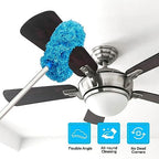 Ceiling Fan Cleaner Duster Reusable Microfiber Ceiling Fan Blade Cleaner Removable Duster with Extension Pole Adjusts 13 to 49.7 Inch for Cleaning Walls Bookshelves Furniture Door Window Top (Blue)