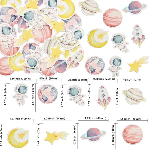 Ephlyn 54Pcs Edible Space Astronaut Cupcake Toppers Edible Rice Paper Space Girl Moon Star Rocket Planet Cupcake Picks Space Theme Women Men Birthday Party Anniversary Party Decorations Supplies Pink