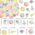 Ephlyn 54Pcs Edible Space Astronaut Cupcake Toppers Edible Rice Paper Space Girl Moon Star Rocket Planet Cupcake Picks Space Theme Women Men Birthday Party Anniversary Party Decorations Supplies Pink