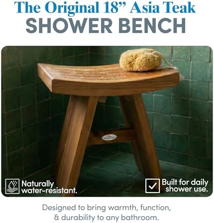 AquaTeak The Original 18" Asia Teak Shower Bench - Shower Stool for Bathroom - Durable Water Resistant Shower Chair - Shaving Foot Rest - Indoor & Outdoor Use