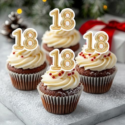 50 PCS Edible 18th Birthday Cupcake Toppers Gold Wafer Paper Sweet 18 Hello 18 Cake Toppers Edible 18th Birthday Party Decorations for 18 Years Theme Eighteen Party Cake Decorations Supplies