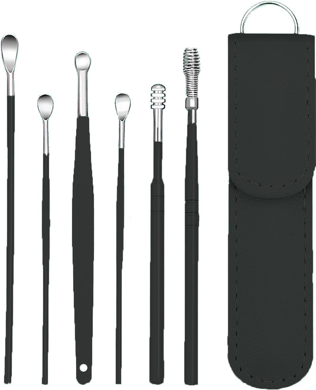 6 Pcs Ear Wax Removal Kit,Ear Cleaner Tools: Mini Portable Ear Scope with Stainless Steel 360° Spiral Ear Massage Cleaning Tool for Adults Kids - Ear Wax Remover with Storage Box