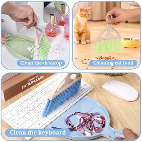 6 Pcs Small Dustpan and Brush Set Small Broom and Dustpan Set Whisk Broom and Dust Pan with Handle Nesting Cleaning Sweep Tool for Desk Car Table Keyboard Pet Nest Countertop