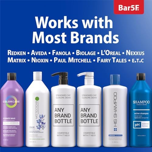 Bar5F 1-Liter Pumps for Shampoo and Conditioner Bottles for 33.8-Ounce Professional Salon Brands (White & Black)